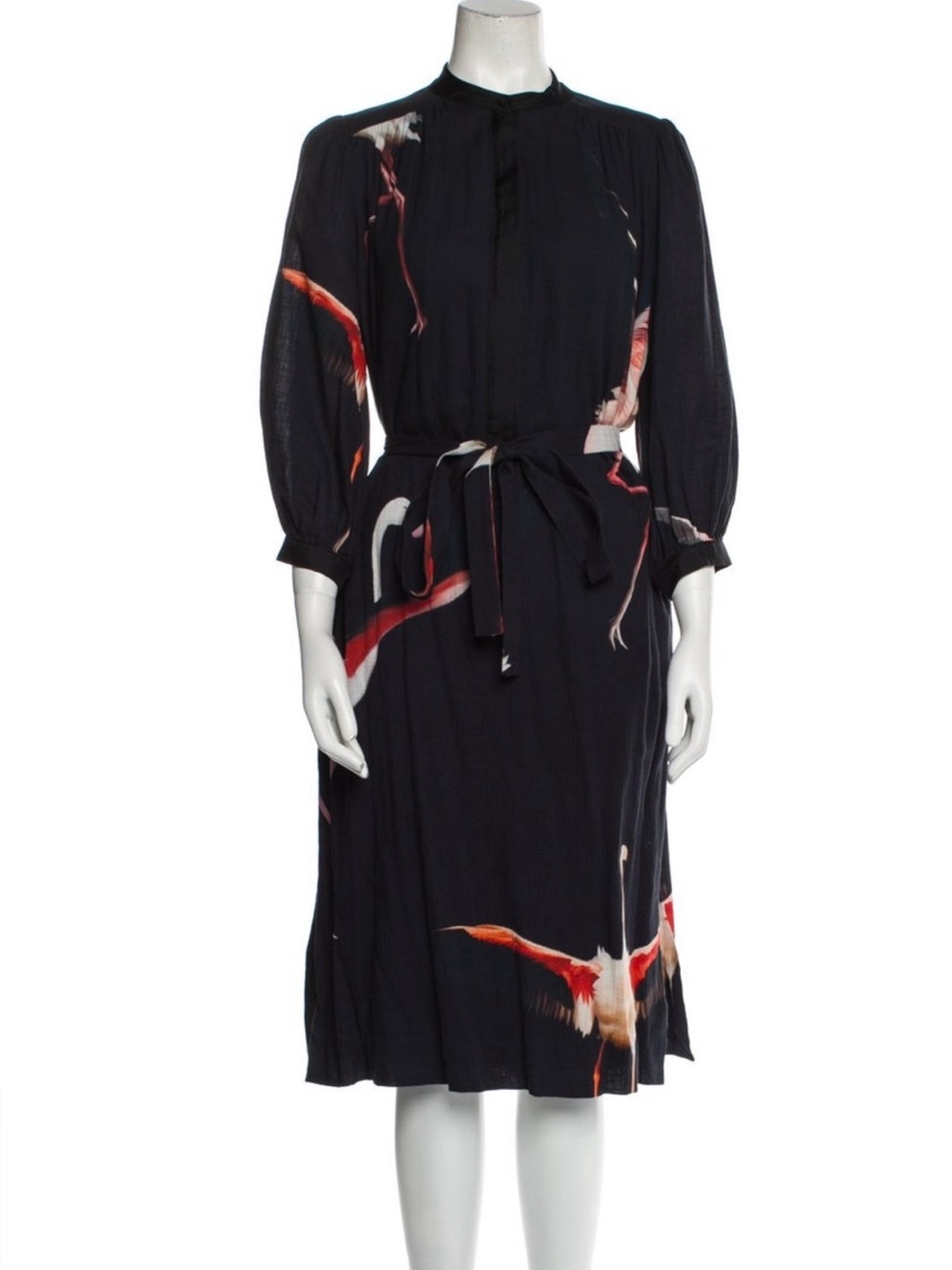 Heidi Merrick Black Flamingo-Print Midi Dress